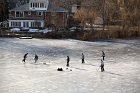 Skaters took advantage of five cold days and clear ice to play hockey on Spy Pond the day before a big snowstorm.