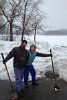 Anne Ellinger (left) and Annie Hoffman are exhausted, but happy with their achievement.  Digging out the storm drains under 5-foot snow banks at Linwood Circle and at the corners of Belknap and Linwood was quite a job!