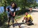 Grooming the path was the priority for volunteers Maria Velasquez and Galo Lopez  on the August 2017 Work Day