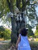 Olivia sure had lots of fun identifying the “dwellers” of this tree house (Colony” by Christopher Frost now removed due to aging). It was included in FSPP’s month-long Art Hunt with the History Mysteries Hunt at the park, both created by Betsy Leondar-Wright and her brainstorming team.