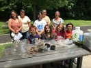 Back row, Adrienne Landry, FSPP, and Natalia Bayona MyRWA introduced Menotomy Rocks Home Schoolers and parents to Spy Pond environmental science.