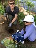 Young (and fashionable) volunteers planted dogwoods.