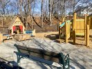 The playhouse, hanging drums, and xylophone will provide lots of opportunity for youngsters to exercise their imaginations, too.