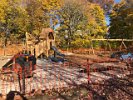 You can see the machinery that they used to spread the foundation of the playground.