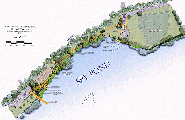 Spy Pond Park, Arlington, MA map image.